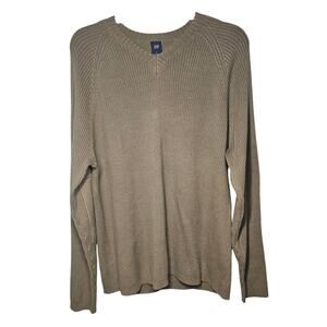 VTG Gap Men's V-Neck Cotton Blend Ribbed Sweater Khaki NWT Size L